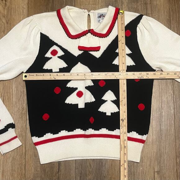 Vtg Lanz Originals Holiday Intarsia Knit Sweater M Peter Pan Collar Trees Folk - Picture 9 of 9
